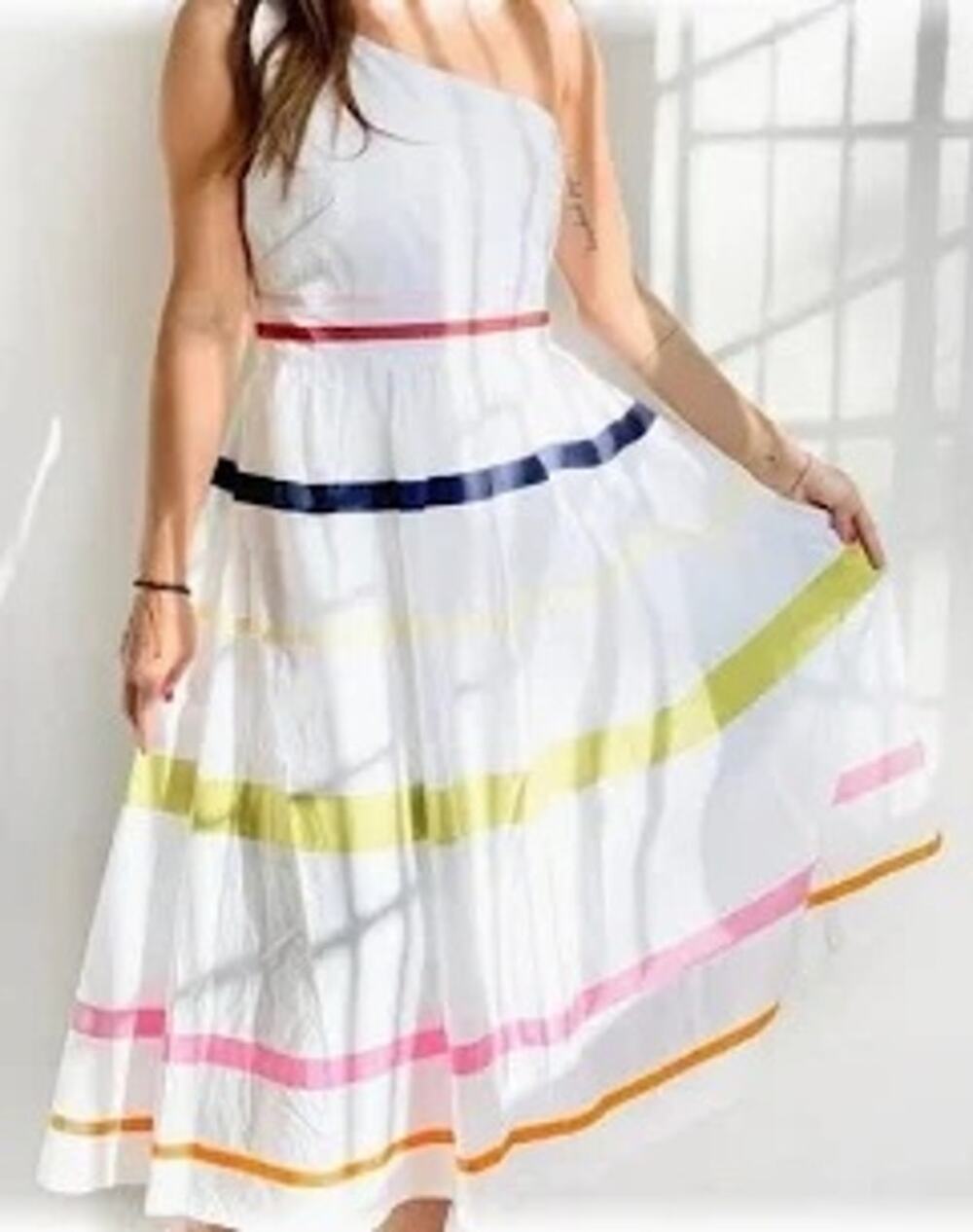 NWT J Crew Women Summer Rainbow Maxi Dress One Shoulder Resort Poplin Plus 16